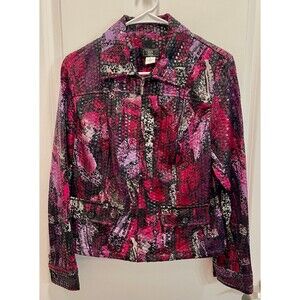Lark Lane Sparkly Zip Front Jacket Size 8 Black/Pink/Purple